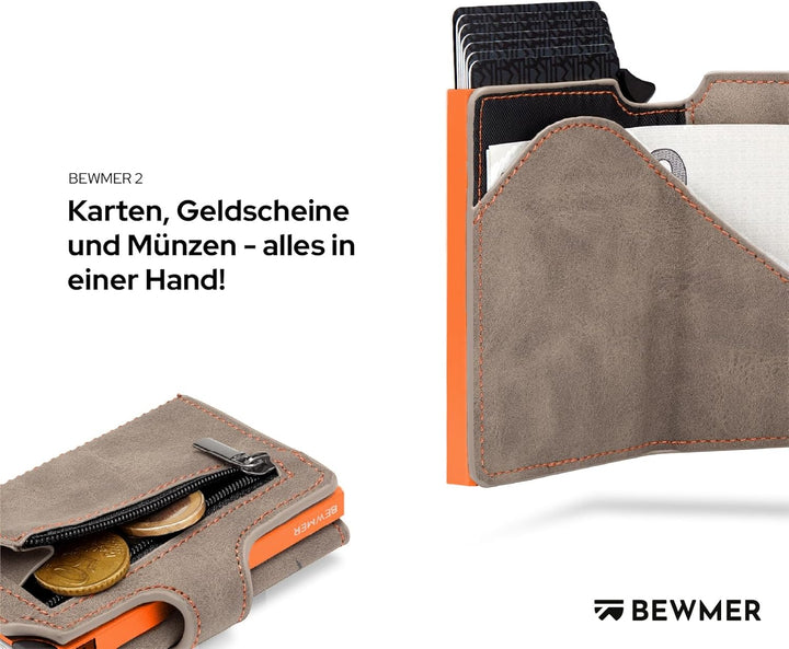 BEWMER 2 Shielded | Herren und Damen Slim Wallet mit RFID-Schutz Anti-Cloning | Kartenetui mit Münzf