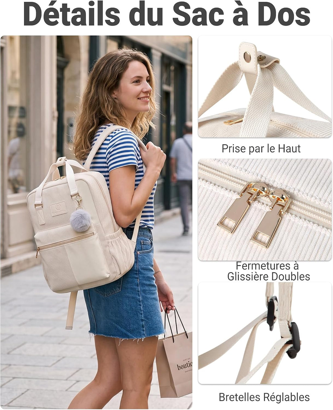 Makukke Rucksack Damen&amp;Herren, Cord Daypack Anti-Theft Tasche Casual Schultasche Citytasche, für Sch