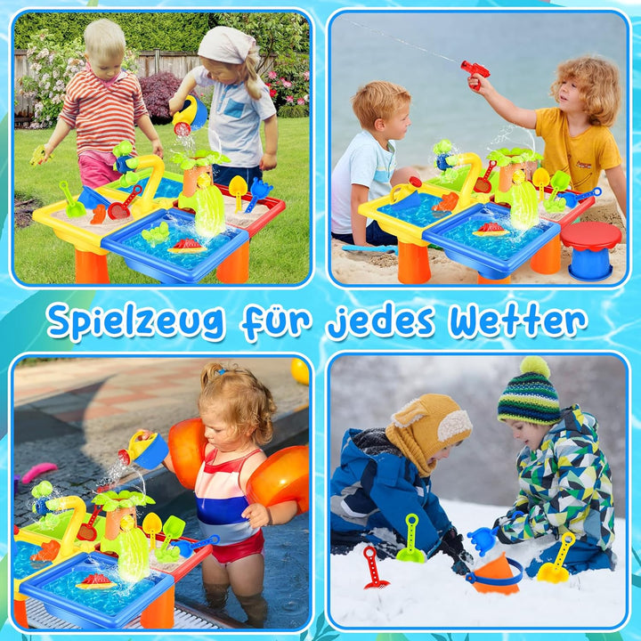 JONRRYIN 4 IN 1 Sand Wasserspieltisch, Wassertisch Strandspielzeug, Matschtisch Strandtisch für Kind
