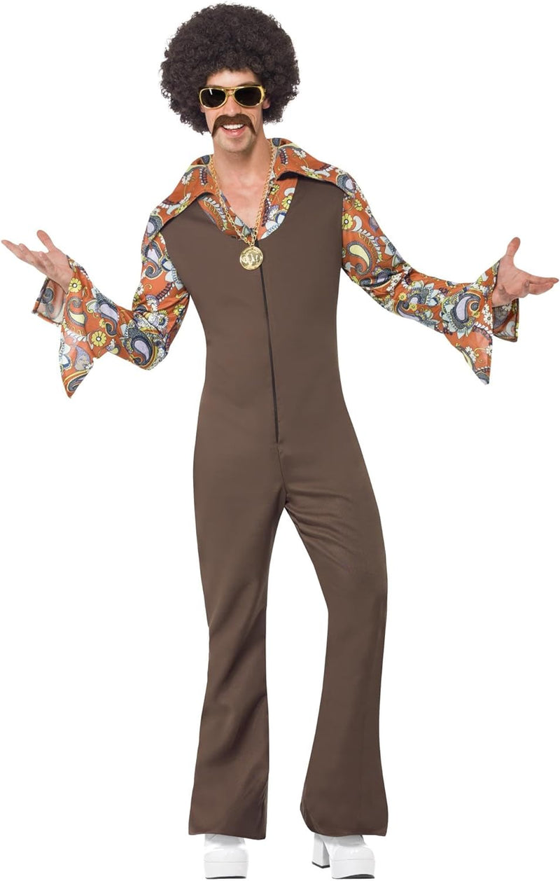 Smiffys, Herren Groovy Boogie Kostüm, Jumpsuit mit angesetztem Hemd,Grösse: L, 43860, M