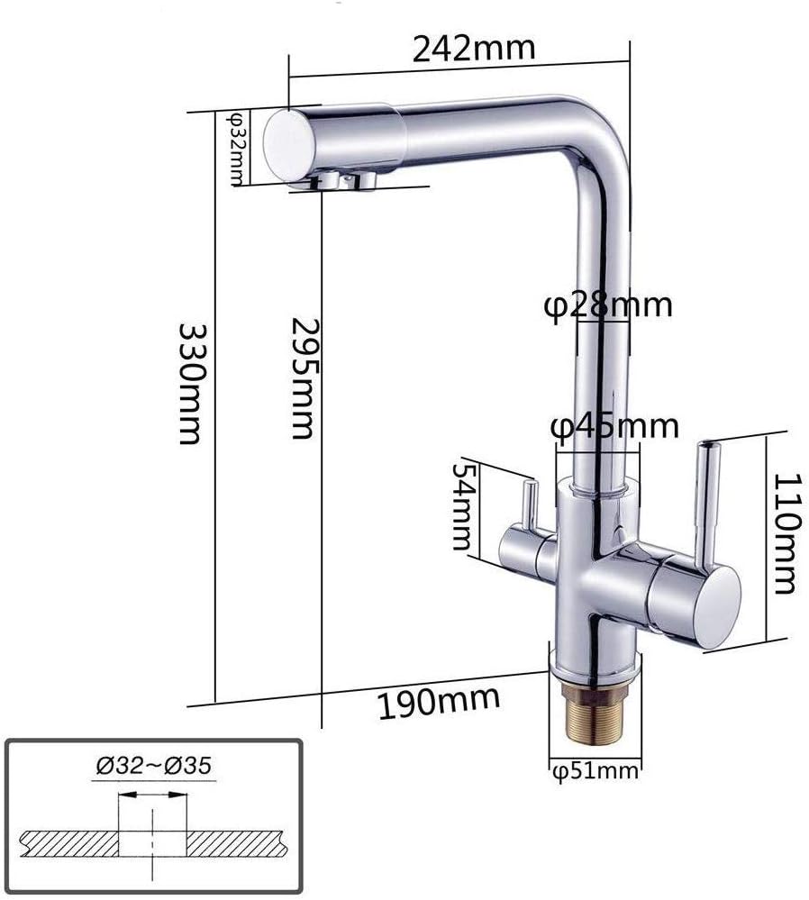Depuragua - 3-Wege-Osmose-Wasserhahn | Chrom-Ausführung | Montagefertig mit Edelstahlschläuchen und