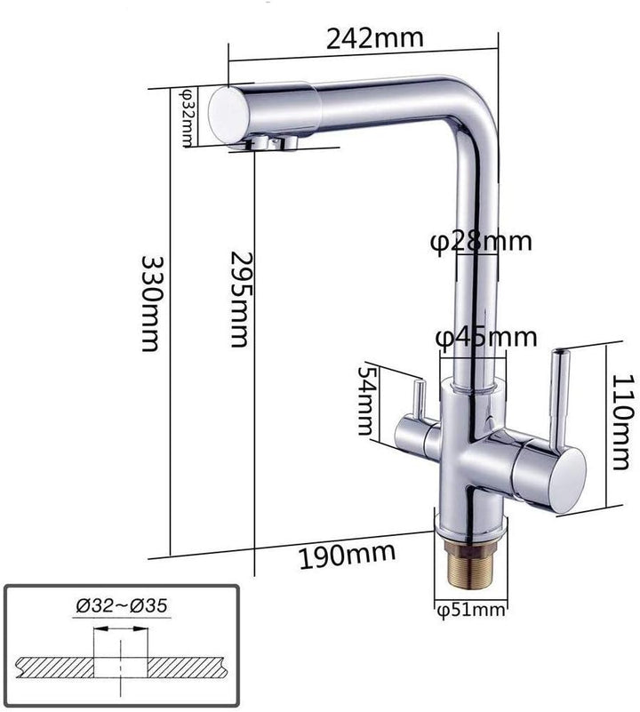 Depuragua - 3-Wege-Osmose-Wasserhahn | Chrom-Ausführung | Montagefertig mit Edelstahlschläuchen und