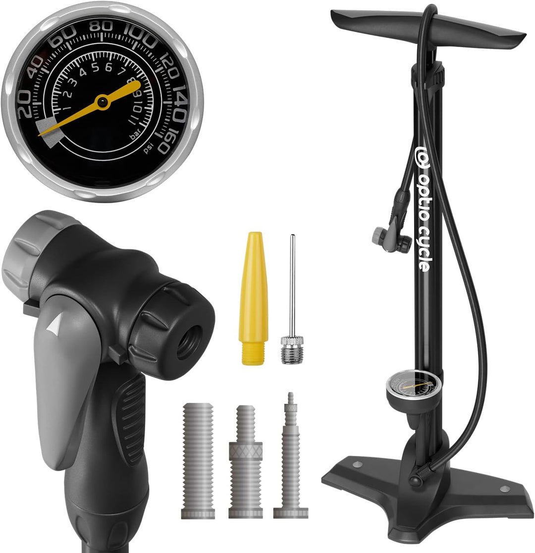 Optio Cycle Fahrradpumpe für alle Ventile Luftpumpe für Fahrrad Standpumpe mit Grossem Manometer bis