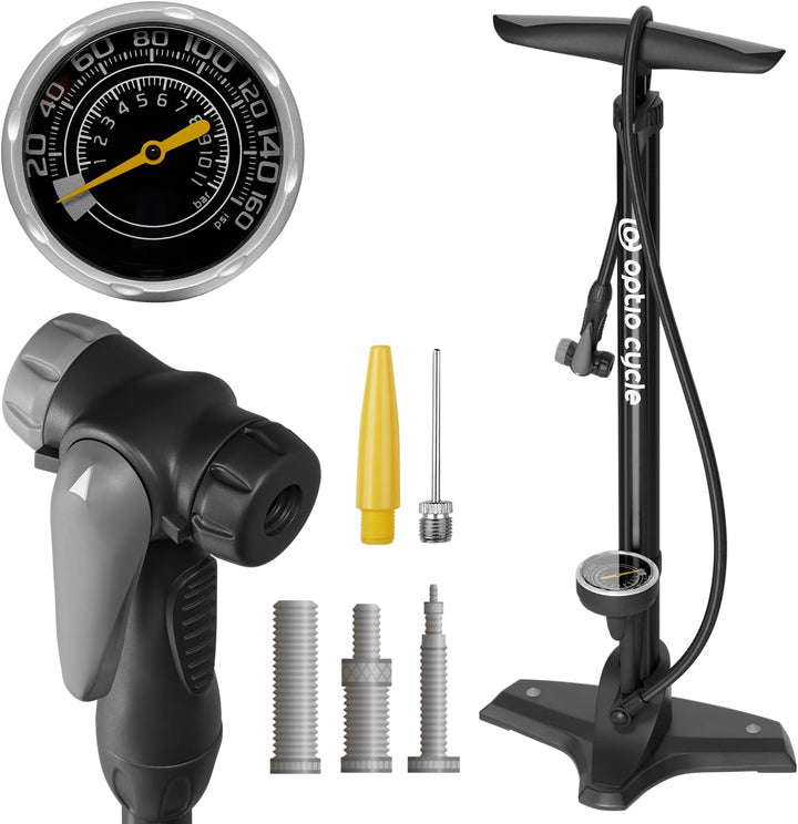 Optio Cycle Fahrradpumpe für alle Ventile Luftpumpe für Fahrrad Standpumpe mit Grossem Manometer bis