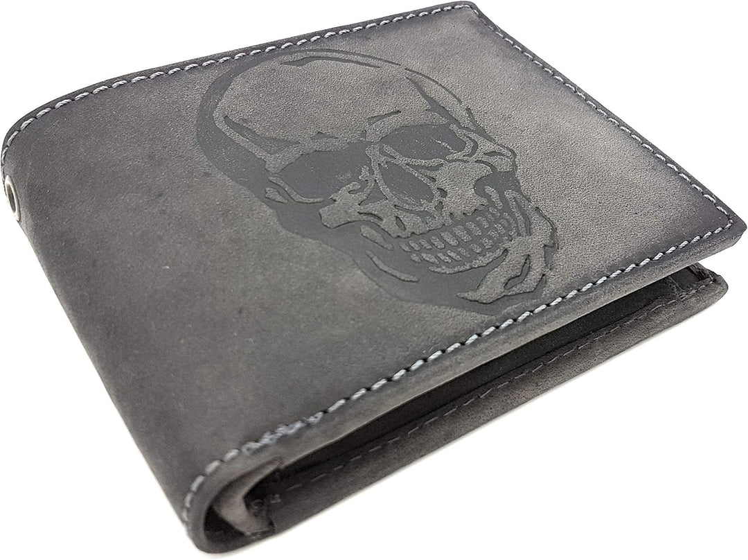 echt Leder Biker Geldbörse quer Hunterleder Portemonnaie Totenkopf Schädel Skull mit RFID Schutz