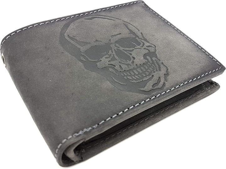 echt Leder Biker Geldbörse quer Hunterleder Portemonnaie Totenkopf Schädel Skull mit RFID Schutz