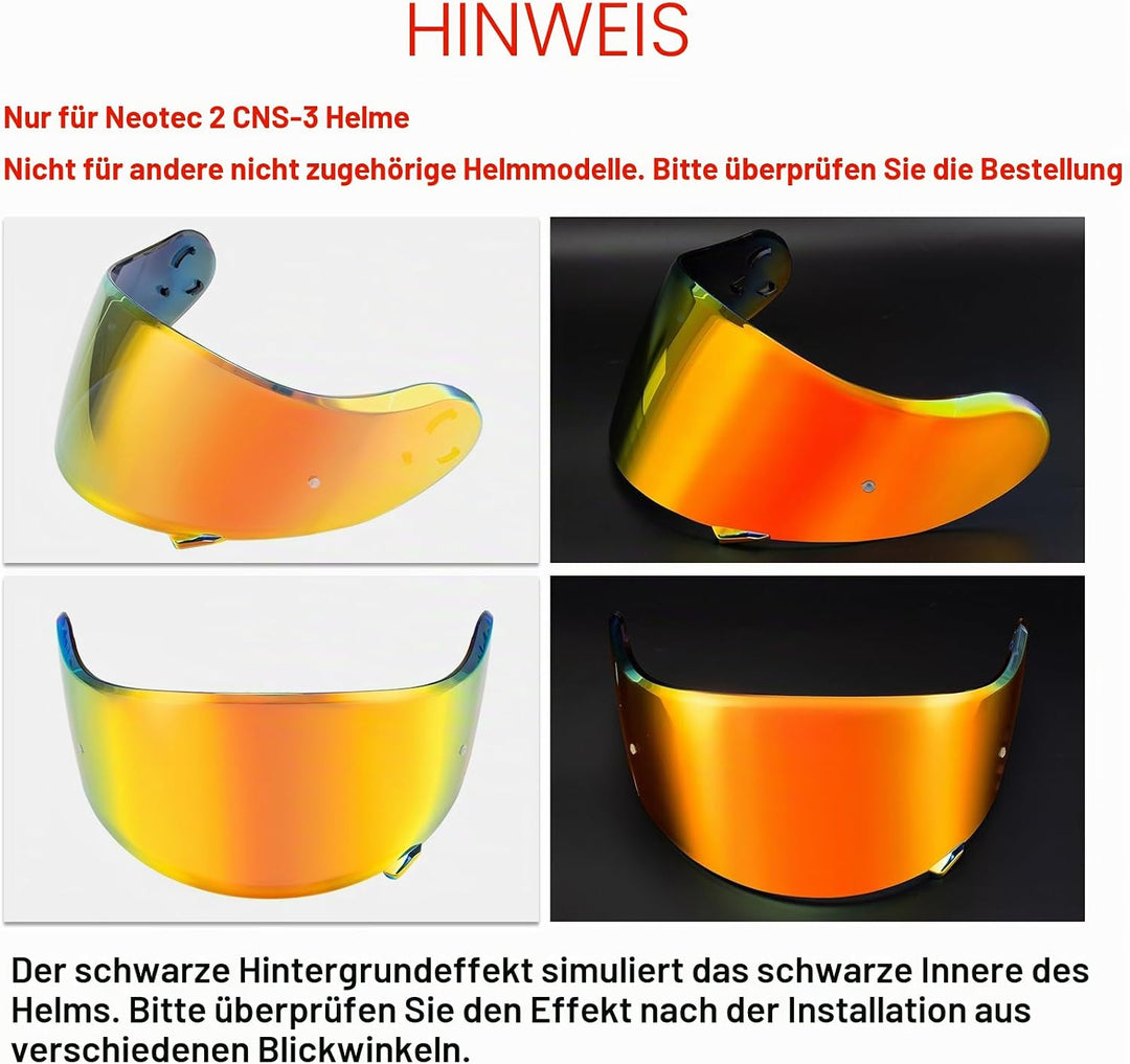 PSLER Helm Visier für Neotec 2 - Verspiegelt Helmvisier für Shoei Neotec 2 CNS-3 Getöntes Visier Mot