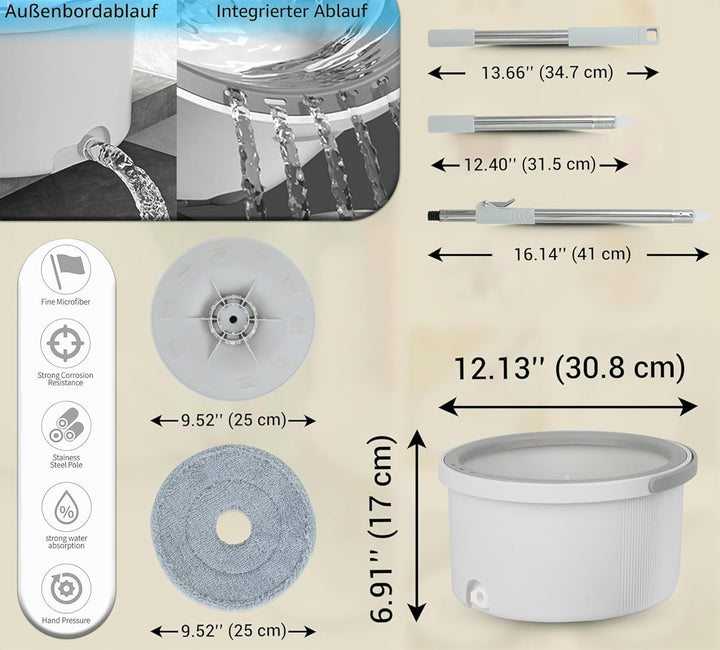 ARSUK Wischmopp und Eimer Set, 360° Flachwischer Bodenwischer mit Wringer und Teleskopstiel - 2 Mikr
