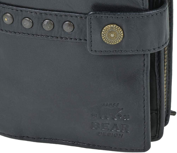 Bear Design Portemonnaie Damen Geldbörse Leder 10x15cm Geldbeutel Cow Lavato schwarz