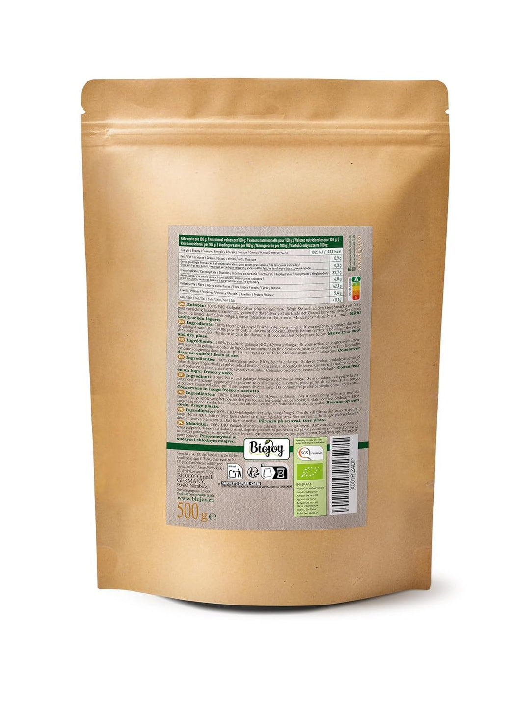 Biojoy BIO-Galgant Pulver (500 g), Galgantwurzel schonend gemahlen (Alpinia galanga) 500 g (1er Pack