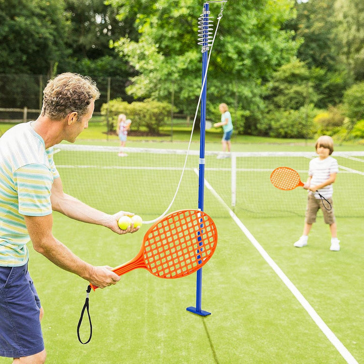 GYMAX Tetherball Set, 3-stufig höhenverstellbares Twistball Set, inkl. 1 Tennisball & 2 Schlägern &