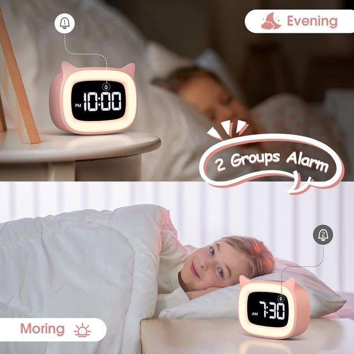 mizikuu Wecker Digital Kinder, mit Licht, Dual-Wecker, LED-Nachtlicht mädchen, Funkuhr mit Snooze Fu
