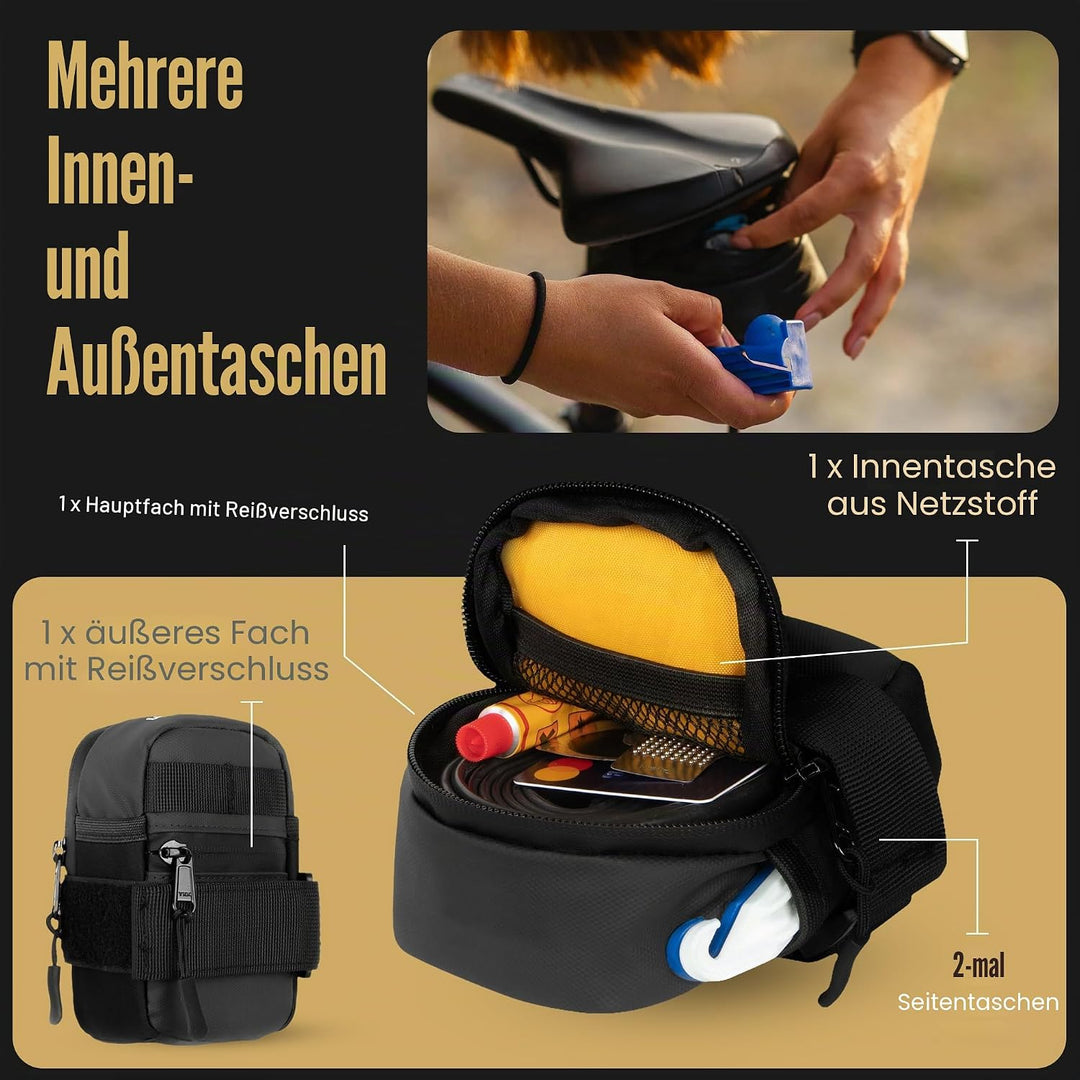 Lumiere & Co. Mittelgrosse Fahrradsatteltasche – 0,5L | 6″ × 3″ × 1,5″ | Schlankes minimalistisches
