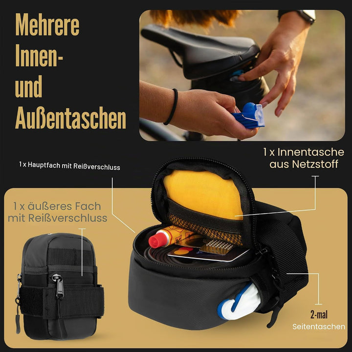 Lumiere & Co. Mittelgrosse Fahrradsatteltasche – 0,5L | 6″ × 3″ × 1,5″ | Schlankes minimalistisches