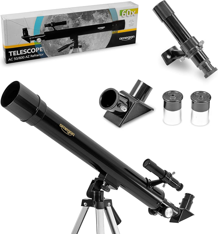 Omegon Teleskop AC 50/600 AZ, Linsenfernrohr mit 50mm Öffnung und 600mm Brennweite
