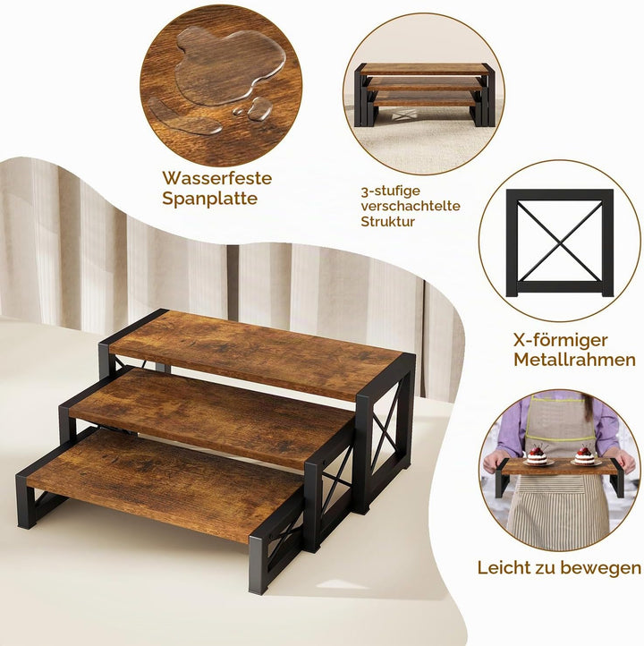 IBUYKE Display Ständer Holz,3er-Set,Tortenständer für Party,Braun TLJ019H | Cupcake Ständer Kuchenst