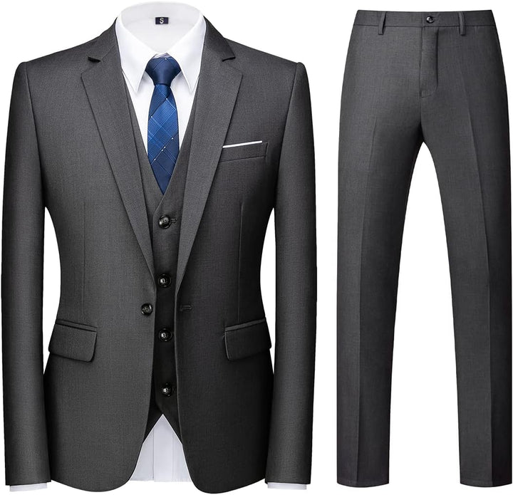 KUDORO Herren Anzüge 3-teilig Slim Fit Eine Knöpfe für Hochzeit Business Herrenanzug Sakko Weste Hos