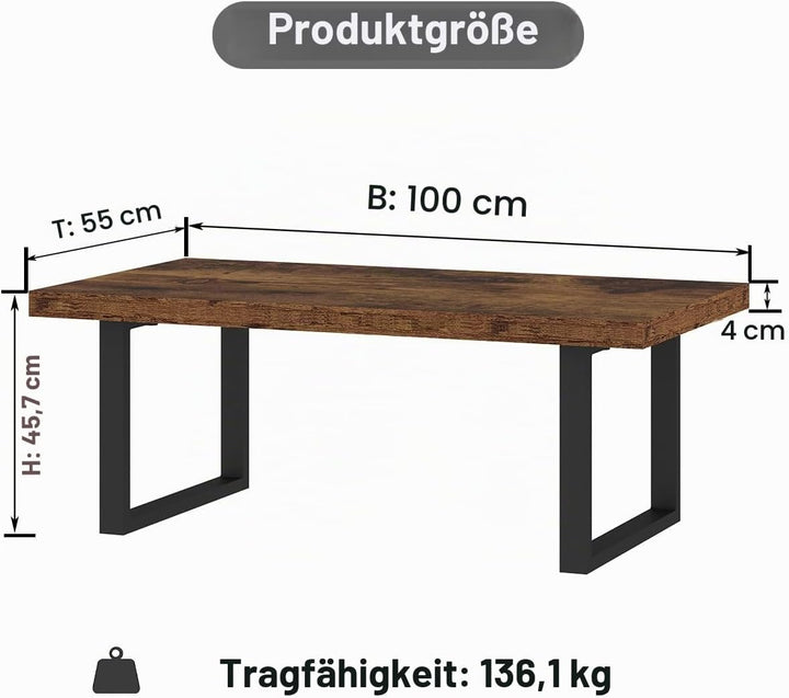 IBF Rustikaler Braun Couchtisch, Industrieller Schlichter Wohnzimmertisch, moderner minimalistischer