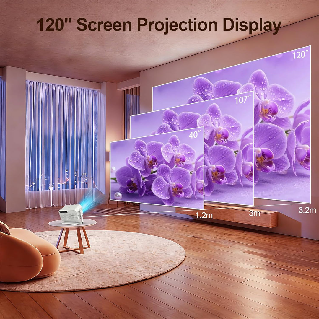 Mini Beamer 4K Unterstützung, Nativer 1080P, Tragbarer Smart Projektor mit WLAN und Bluetooth, Heimk
