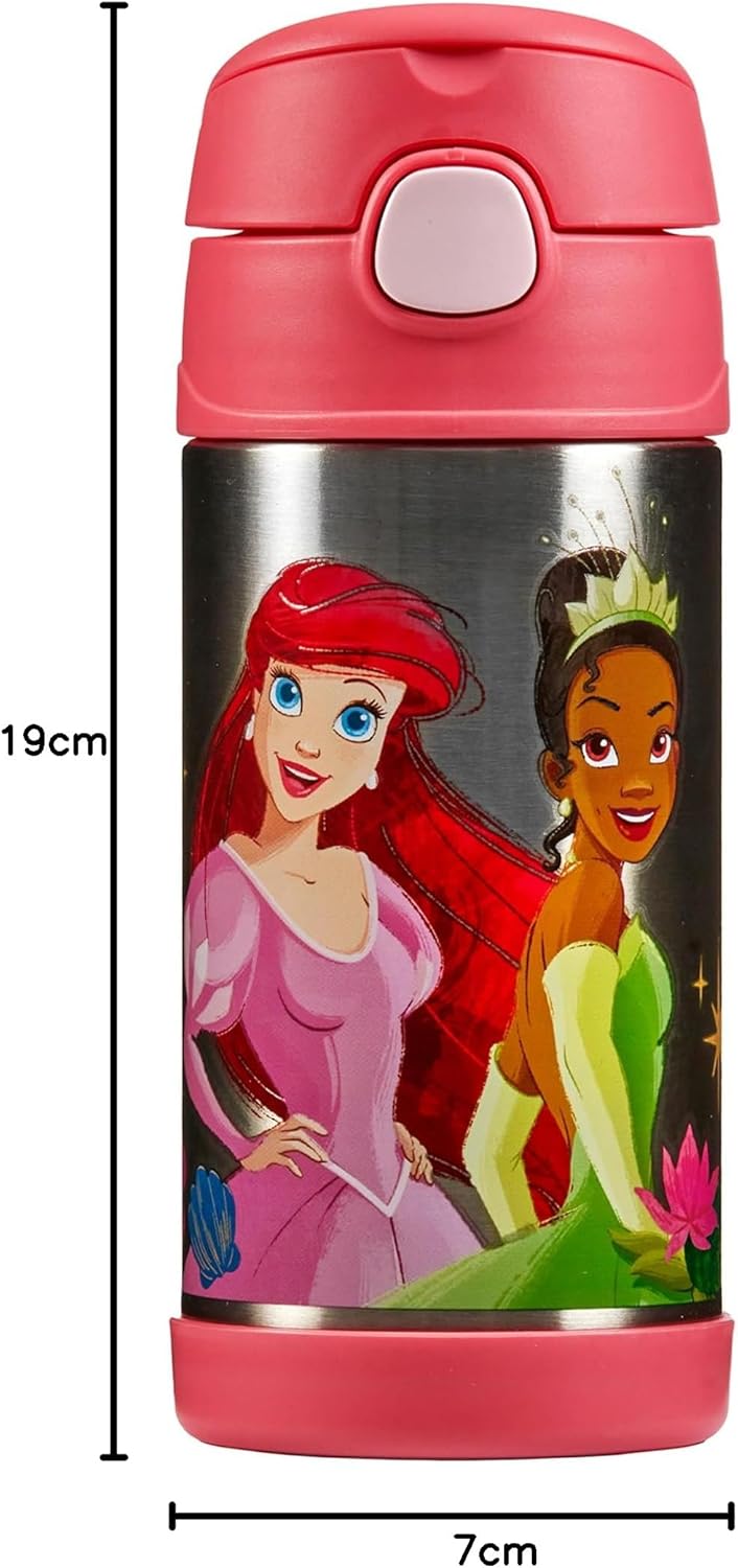 Thermos kids FUNTAINER STRAW BOTTLE DISNEY 0,35 l, Princesses, Thermoflasche Kinder aus Edelstahl mi