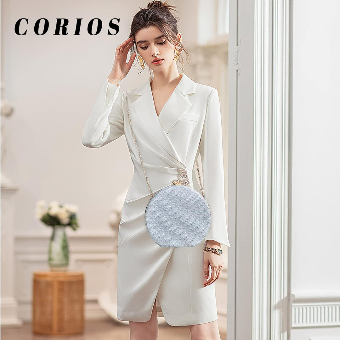 CORIOS Damen Clutch Rund Abendtasche Elegant Handtasche Abnehmbarer Kette Schultertasche Luxus Porte