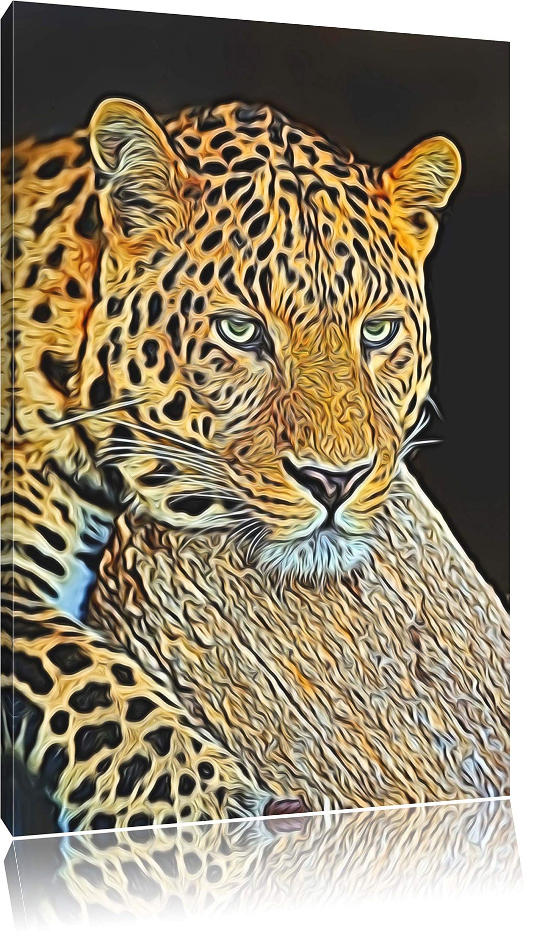 Dark Ruhiger Leopard Deluxe Format: 100x70 cm auf Leinwand, XXL riesige Bilder fertig gerahmt mit Ke