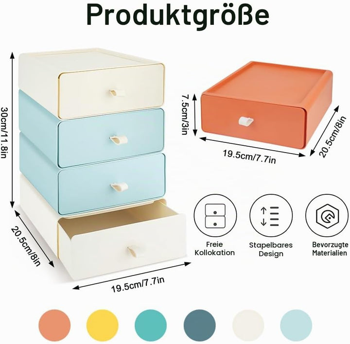 4 PCS Stapelbare Schreibtisch Schubladenbox, Kunststoff Ablagefächer Stapelbar mit 4 Schublade, Schr