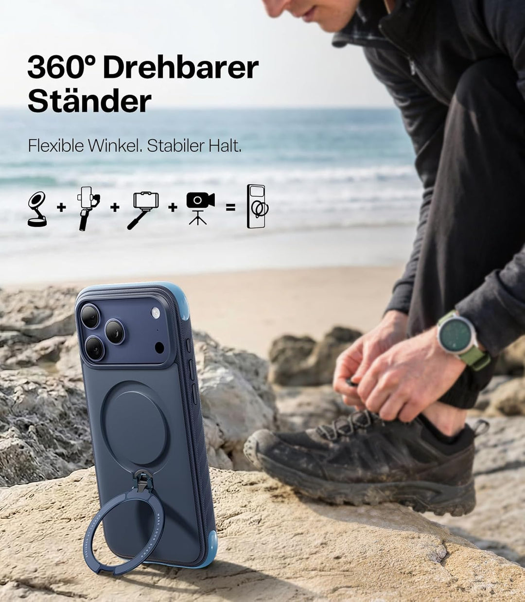 TORRAS Ostand Q3 Rugg für iPhone 17 Pro Hülle, Extrem rutschfest & fingerabdruckfrei, 360° Ständer f