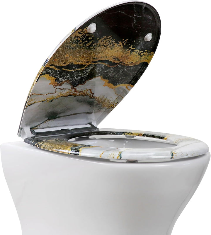 WC Sitz mit Absenkautomatik, Toilettendeckel Duroplast, Klodeckel mit Schnellverschluss, Klobrille M