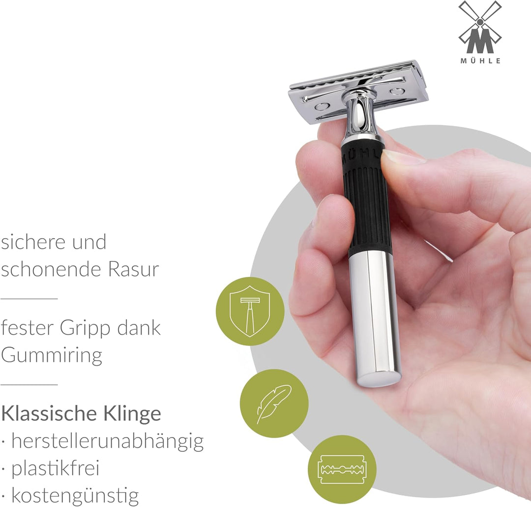 MÜHLE NEO Rasierhobel - Sicherheitsrasierer für einsteigerfreundliche Nassrasur - Metall mit Gummigr