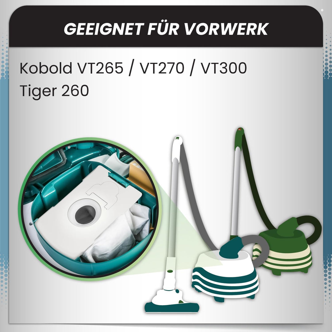 McFilter I 10 Staubsaugerbeutel geeignet für Vorwerk Tiger 260, Vorwerk Kobold VT265 VT270 VT300 - V