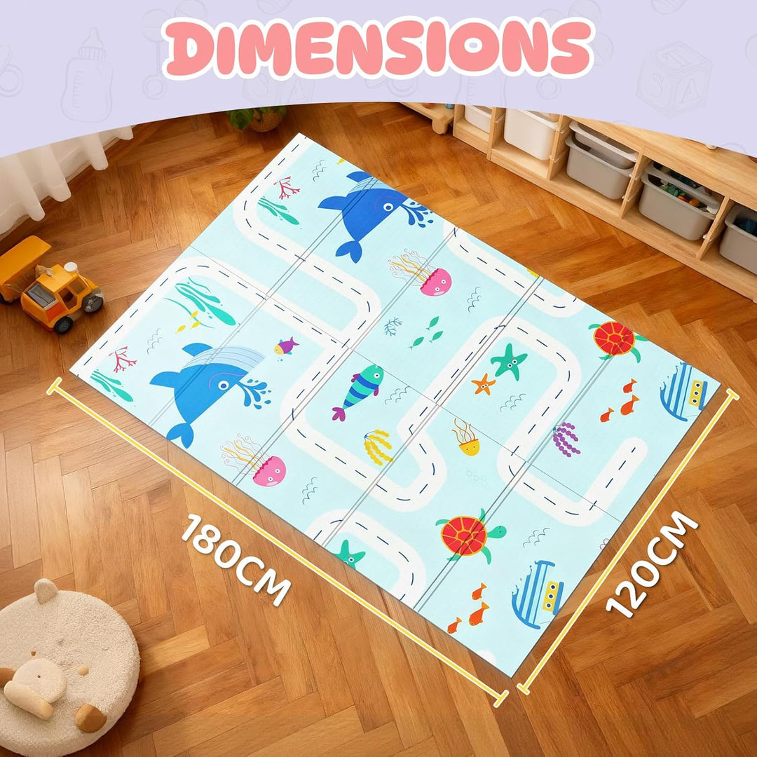 Huracan Premium Spielmatte Baby, Krabbelmatte Kinder 180x120cm, EXTRA DICK 10mm Beidseitig Babymatte
