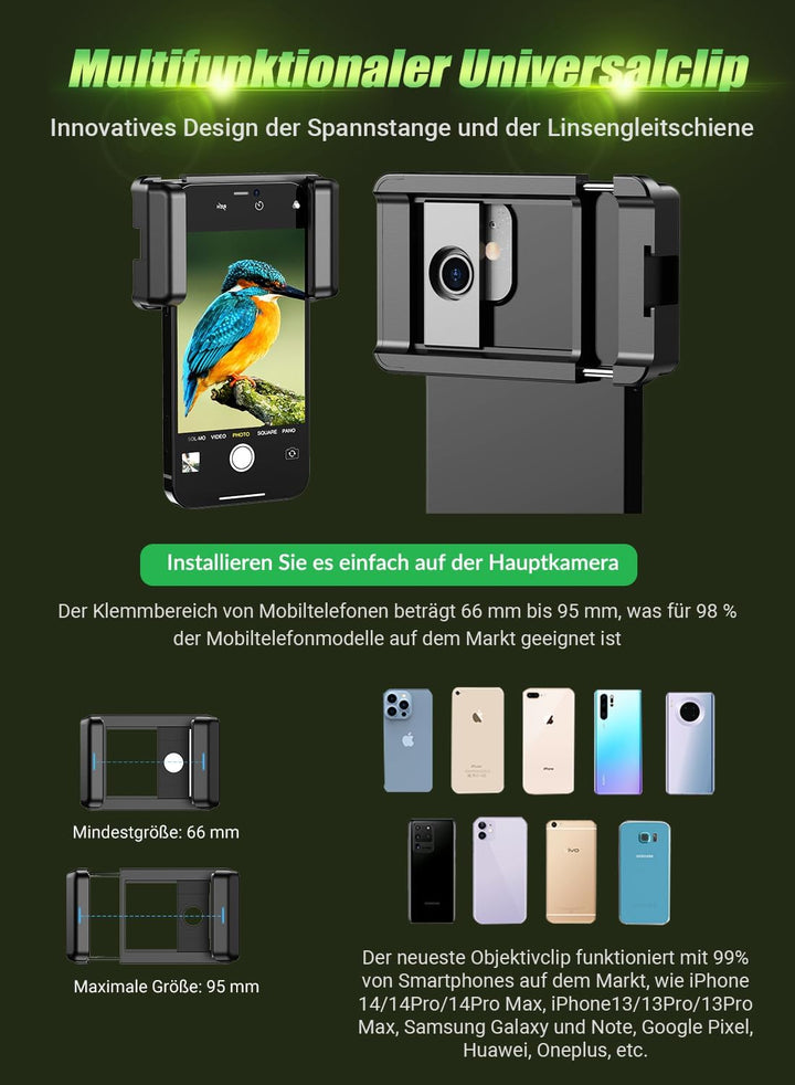 APEXEL Leistungsstarkes 60-faches Teleobjektiv für iPhone 14 Pro, HD-Handy-Kameraobjektiv mit Versch