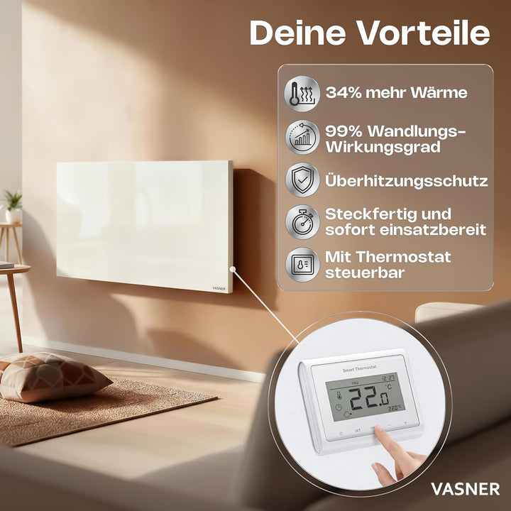 VASNER Konvi RX Funk Infrarotheizung - Elektroheizung Konvektionsheizung inkl. Wandmontage 600-1200