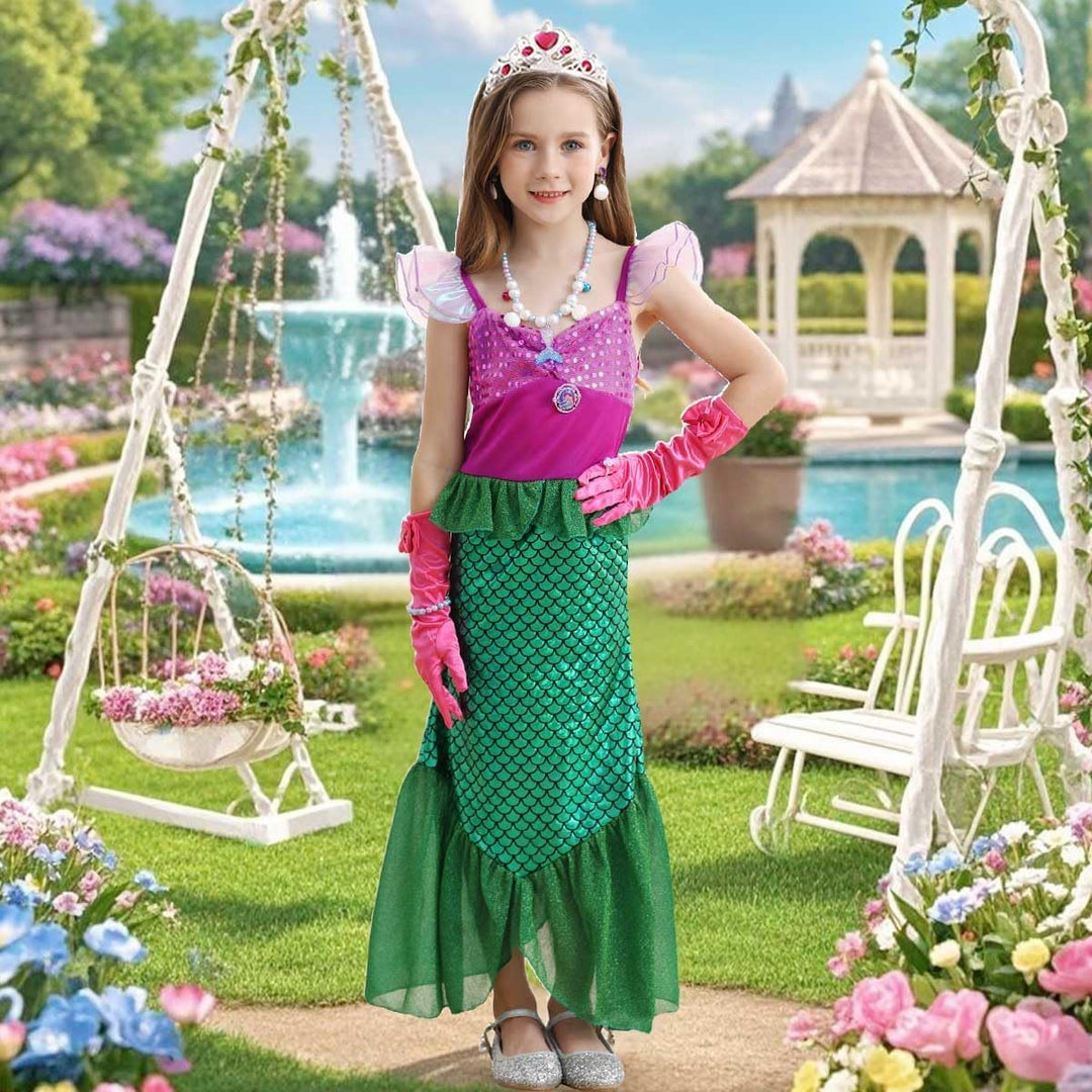 Meerjungfrau Kostüm Mädchen Arielle Kleid Kinder Langarm Verkleidung Fasching Geburtstag Halloween P