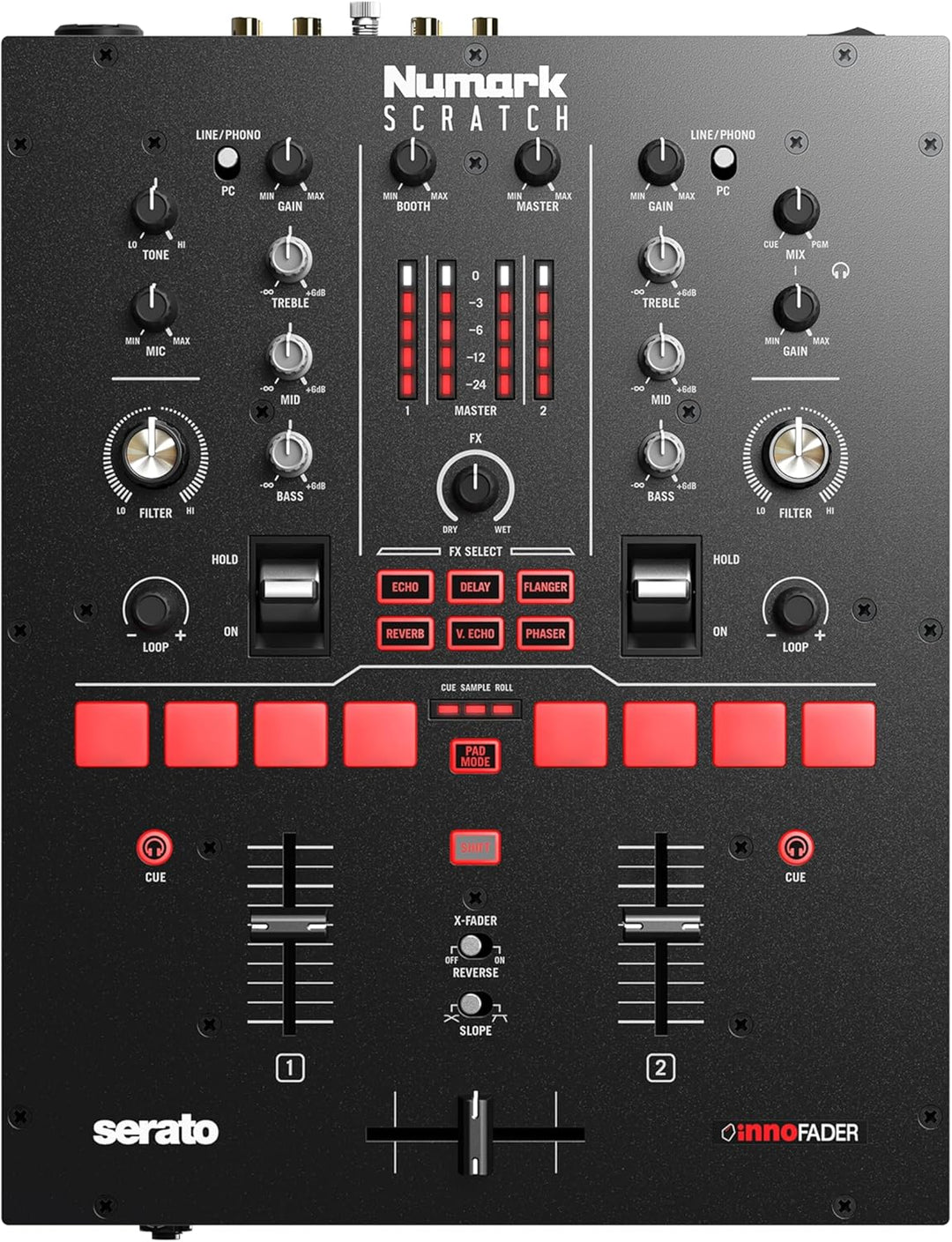 Numark Scratch - Zweikanal DJ Scratch Mixer mit Serato DJ Pro, Innofader Crossfader, DVS-Lizenz, 6 D