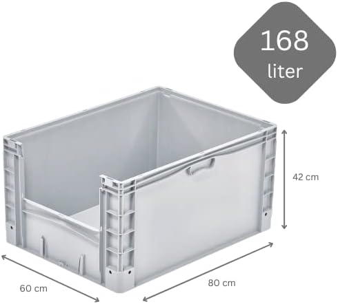 PROREGAL Euro-Norm Grossbehälter Insight | HxBxT 42x60x80cm | 168 Liter | Grau | Eurobehälter, Trans