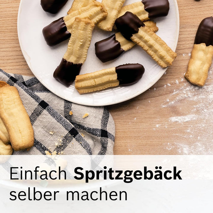 Bosch MUZ45SV2 Spritzgebäckvorsatz, für Fleischwolf, perfekt zum Backen, vier Formen, Edelstahl, pas
