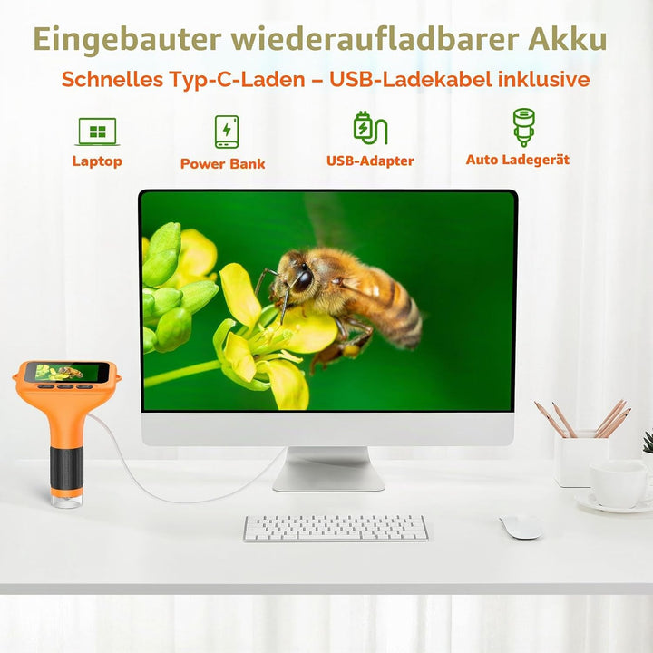 1000X Handheld Digitales Mikroskop für Kinder, 3-Zoll-HD-Bildschirm, Wiederaufladbar, Tragbare Lupe