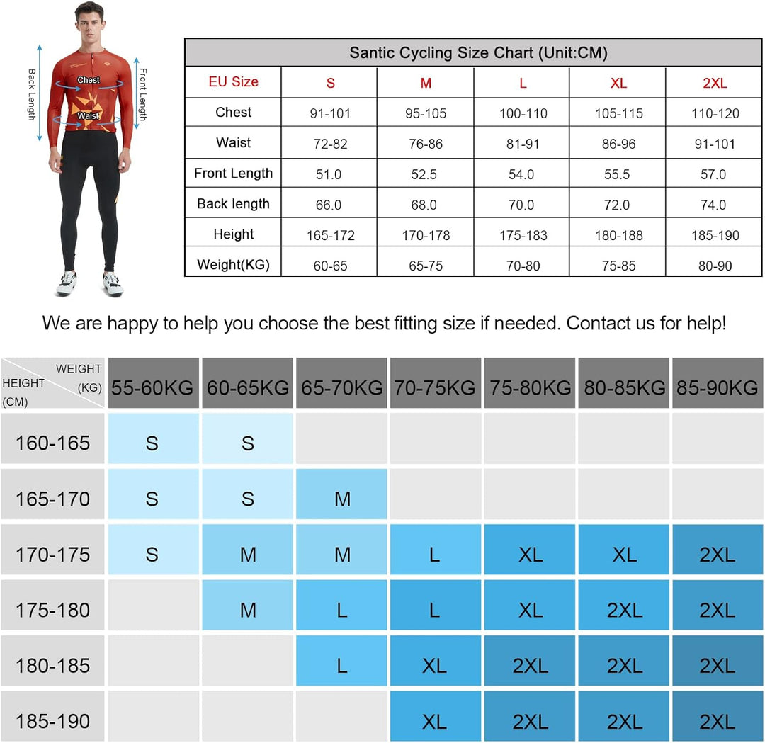 Santic Fahrradtrikot Herren Langarm Radtrikot Fahrradshirt Herren mit Taschen L Rot, L Rot