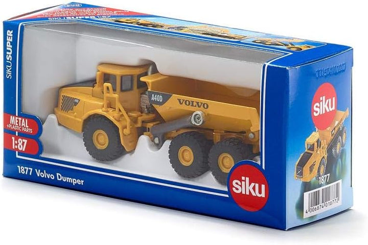 siku 1877, Volvo Dumper, Baustellenfahrzeug, 1:87, Metall/Kunststoff, Kippbare Mulde, Gelb Volvo Dum