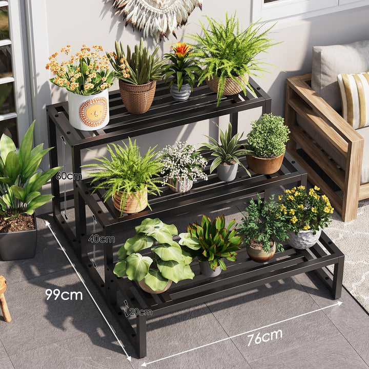Pflanzenständer Indoor Outdoor,3 Etagen Metall Blumenstände Schwarz Rostfest Blumenhocker,Pflanzenre