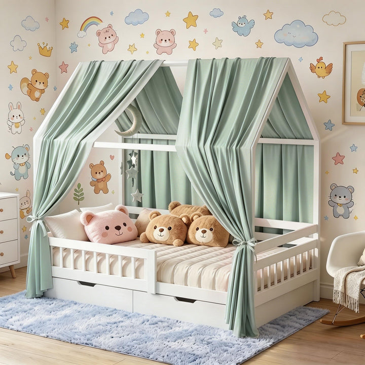 2 Stück Hausbett Himmel, Betthimmel Babybett aus Musselin,Weich und atmungsaktiv Baldachin Kinderzim