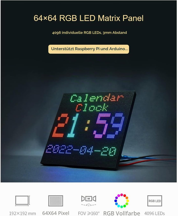 64x64 RGB LED Matrix Panel Full Color for Raspberry Pi/Ardui 192x192 mm 3mm Pitch 4096 LEDs Adjustab