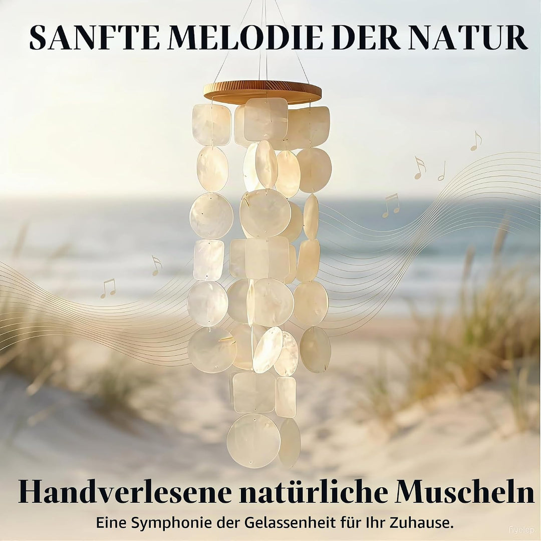 Muschel Windspiel aus echten Capiz Muscheln, Boho Deko Hängend für Balkon Garten Terrasse, 45 cm Win