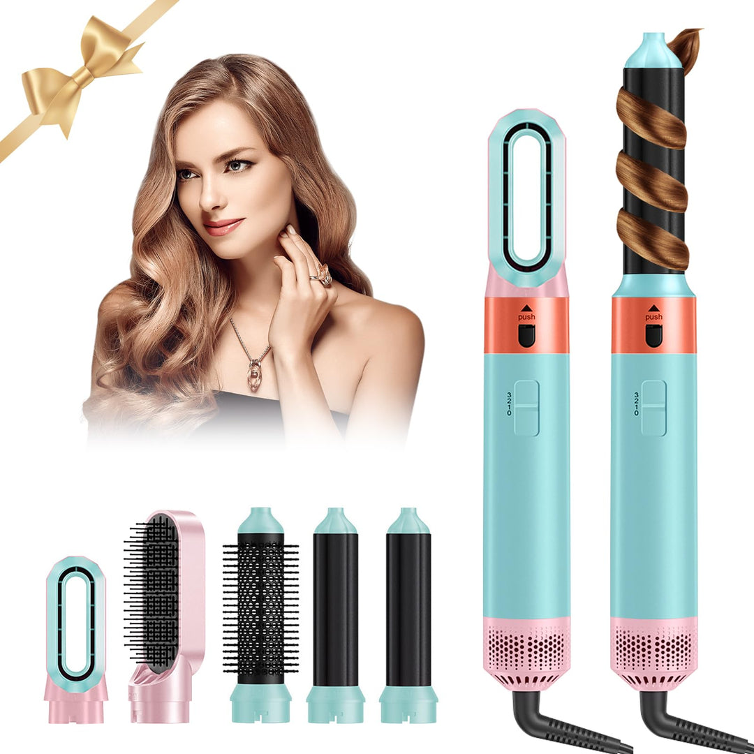 Ionen Föhn 5 in 1, 1000W Multifunktionaler Hairstyler, Lockenstab Automatisch, Professioneller Warml