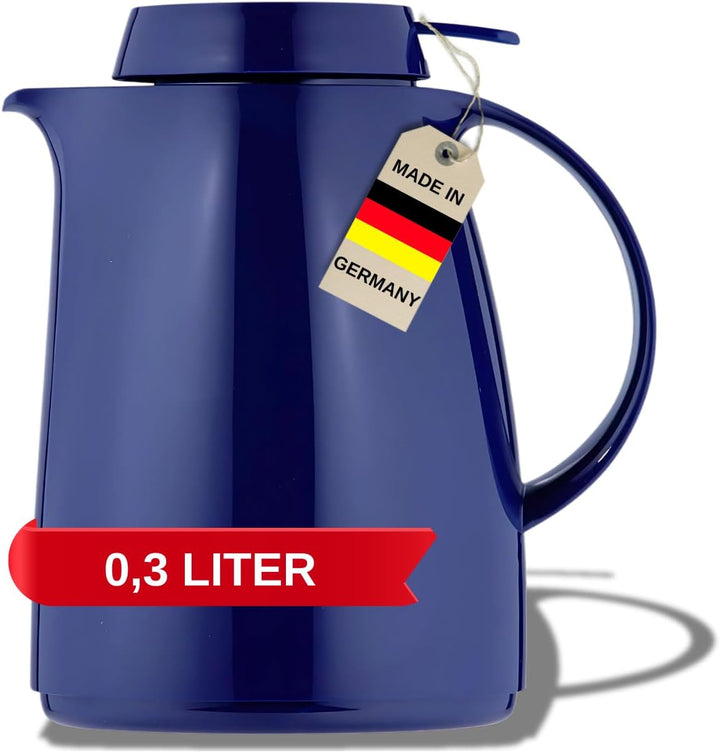 Helios Servitherm Thermoskanne Dunkelblau 0,3L – 6h Heiss - Hält Getränke heiss & kalt – Einhandbedi