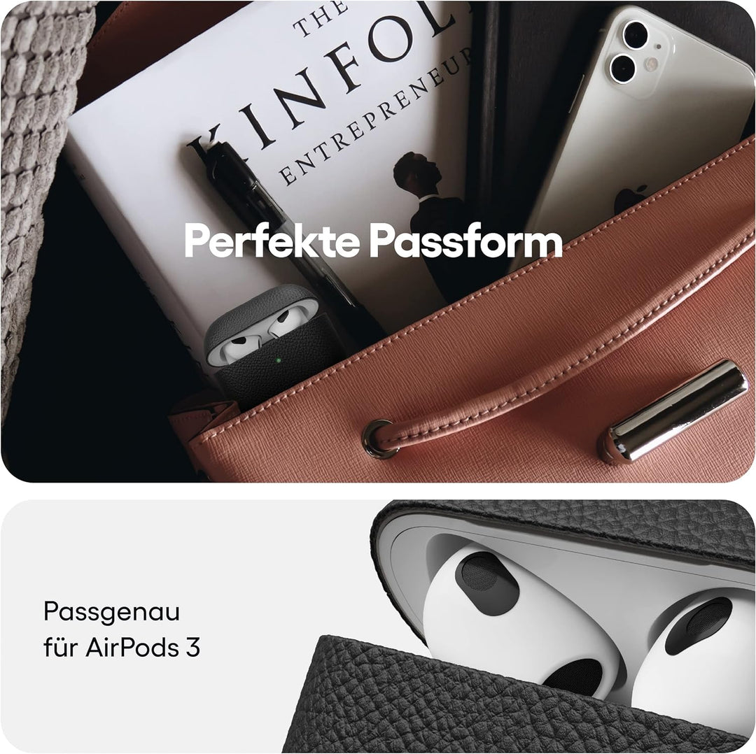 KeyBudz Artisan Leder Schutzhülle für Apple AirPods 3 Case, Etui, Ledertasche Echtleder, Kopfhörer O