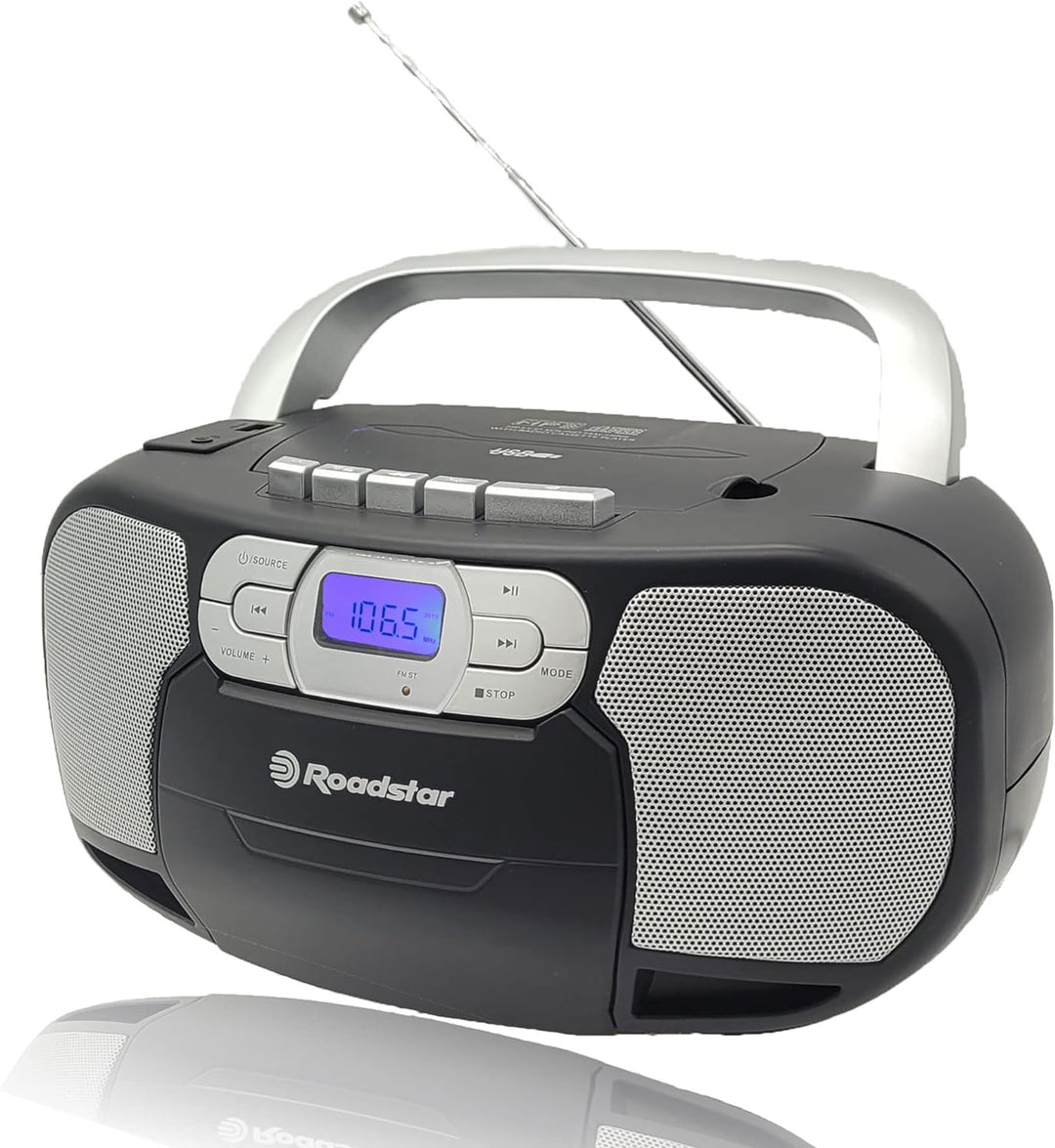 Roadstar RCR-4635UMP/BK Tragbares CD-Radio Kassette, Digitalradio PLL FM-Radio, Boombox CD-MP3-Playe