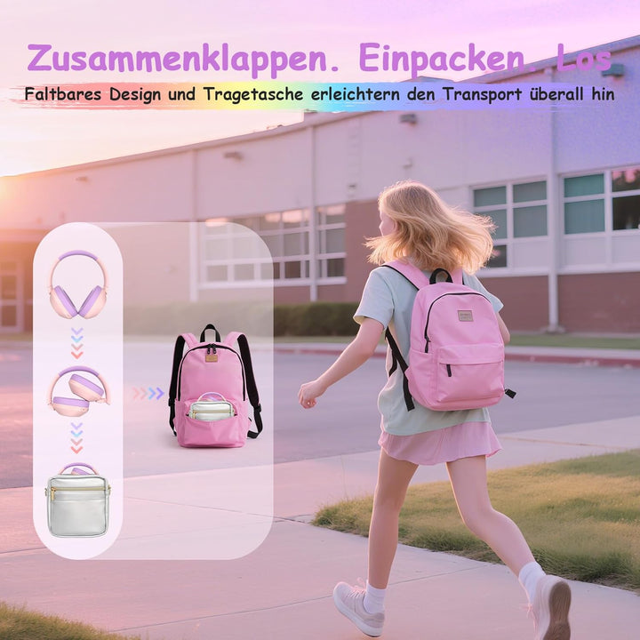 Noise Cancelling Kopfhörer Kinder, Kinderkopfhörer Bluetooth, Bunte RGB LED Leuchte, 60h Spielzeit,